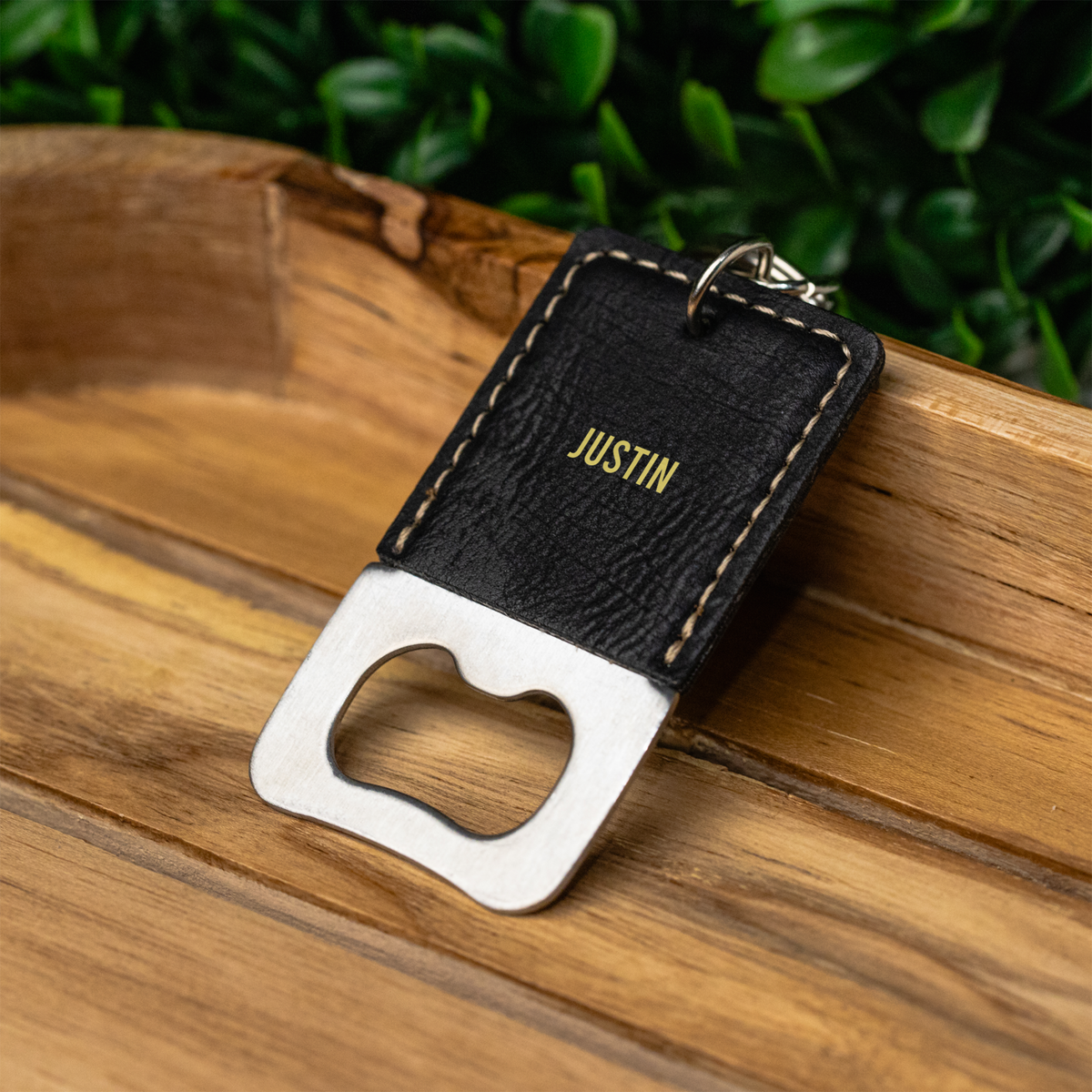Personalized Groomsmen Bottle Opener — Leather Keychain