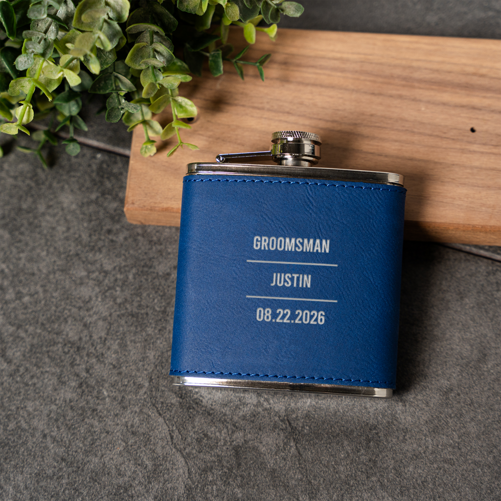 Personalized Groomsmen Flask — Engraved Leather