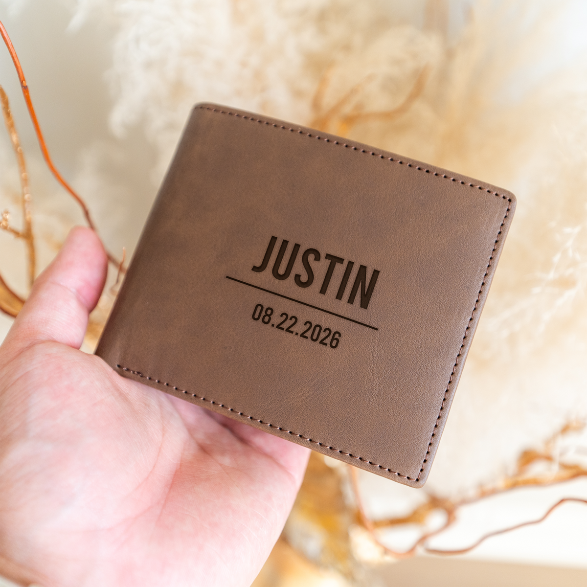 Personalized Groomsmen Wallet — Engraved Vegan Leather Bifold