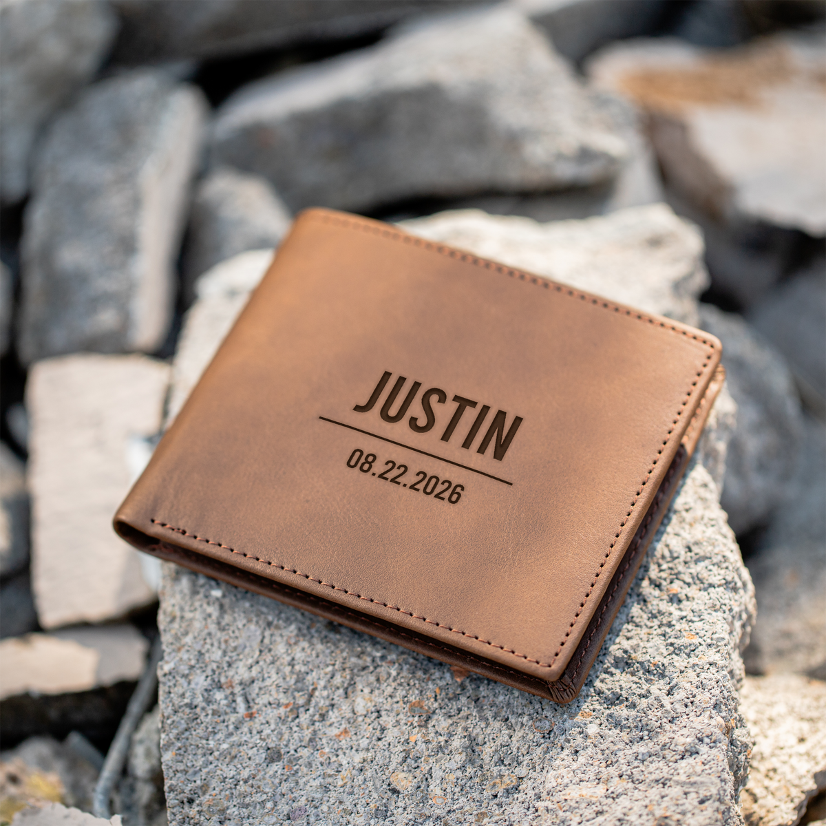 Engraved vegan leather bifold wallet, part of The Ultimate set