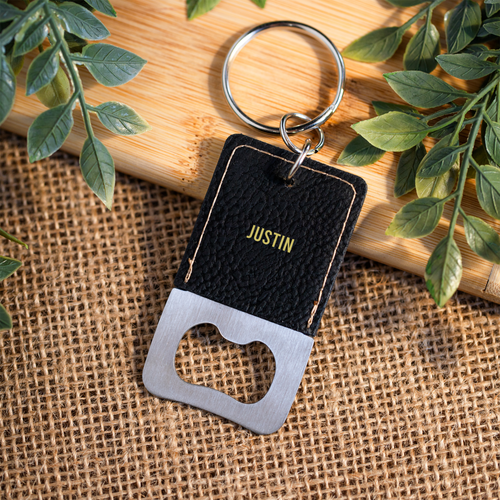 Personalized Groomsmen Bottle Opener — Leather Keychain